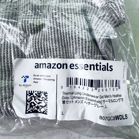 Mens Thermal Long Underwear Set Long Johns Gray L Essentials NEW in Sealed Pack - Picture 1 of 4